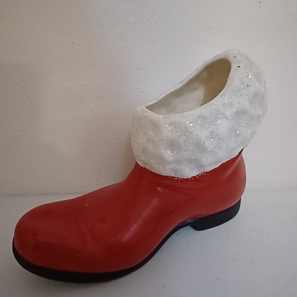 Santa's Boot Ceramic Mold Atlantic Planter Candy Cane Plant Holder Decor Vintage
